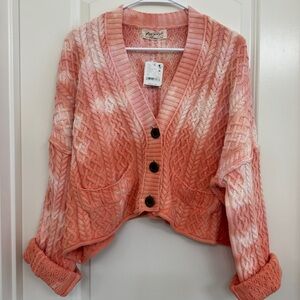 NWT Free People Washed Ashore Cable Knit Cardigan in Pink Cloud Combo - Size XS